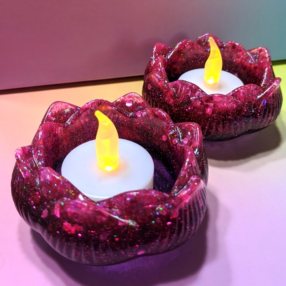 Other - Glitter Resin Lotus Flower Tea Light Set of 2